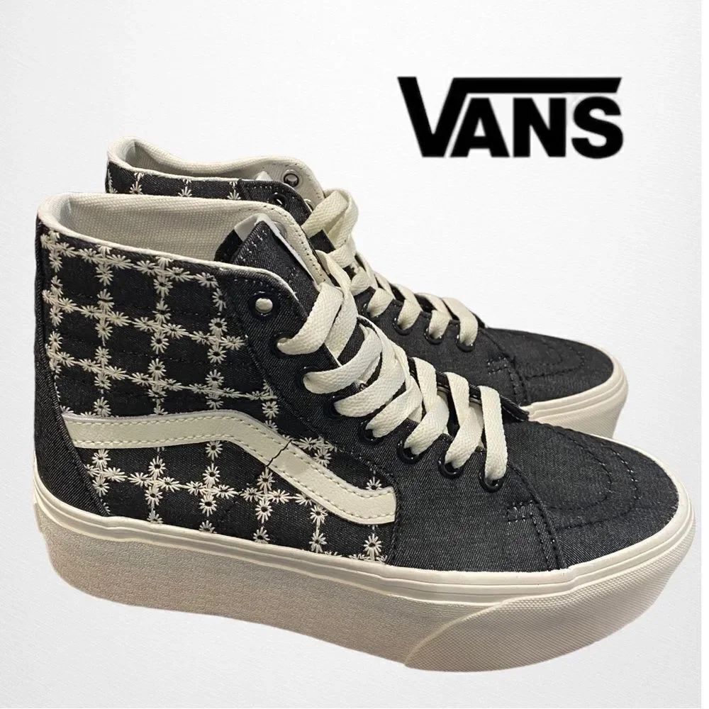 VANS Sk8-Hi Tapered Stacked Denim Mix Black Platform Sneakers NEW